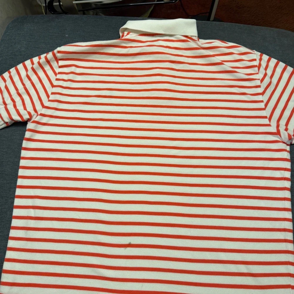 Polo Ralph Lauren Mens Large Orange White Striped Short Sleeve Pique Polo Shirt